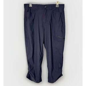 Eddie Bauer Womens Size 10 Black Cropped Cargo Ruched Capri Pants Pockets Hiking